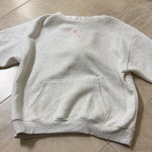 Gray Sweatshirt with Pink Bow Embroidery